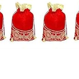 Velvet Zardosi Work Beautiful Potli Bags for Return Gift Item (Red)-image-25