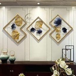 RIZIK STORE® Metal Abstract Figures handcrafted Wall Sculpture wall art multicolor for Home Decoration, Living room, drwaing room & Bedroom (PACK OF 3) WDD-NEW (FLORAL GOLD)-image-55