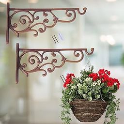 ecofynd 2 Pack Metal Wall Hook Hanging Plant Bracket | Decorative Straight Plant Hanger for Pots, Bird Feeders, Planters, Lanterns, Cotton, Wind Chimes Indoor Outdoor, Brass Antique-image-35