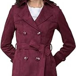 Women's Wine Double-Breasted Overcoat with Belt-image-17