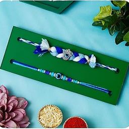 Rakhi for brother Set of 2 Rakhi With Roli Chawal Set and Greeting Card-4