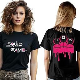 Pure Cotton Printed Half Sleeve T-Shirt, Squid Game Printed Design, Round Neck T-Shirts for Women's & Girl's-image-57