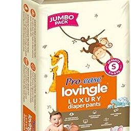 Pro-ease Lovingle Luxury Baby Diaper|Pant Style Diaper for Baby|Diaper S size|2X Preference on Absorption*IAdvanced Leakage Protection|Wetness Indicator|Easy Throw Tape|5-8 kg|69 Pieces-image-1