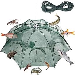 Venzina® 8 Side Bait Fishing Net Nylon Portable Folded, Fishing Net, Cast Net Fishing Trap Net Shrimp Minnow Angling Outdoor Appliance Fish Net for Catching-3