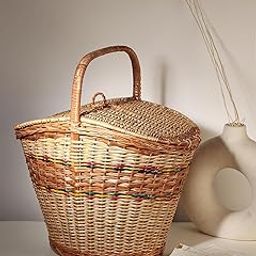 Habere India-All The Cultures Fabricating India Picnic Basket | Wicker Basket for Lunch | Oval Wicker Picnic Basket with Top Handle | Wicker Modern Picnic Basket (Design 01)-image-59