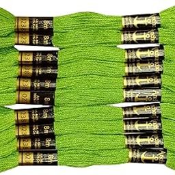 Anchor Cross/Long Stitched Embroidery Cotton Threads, 8 m Each Skeins (Parrot Green) - Pack of 10-picture-17