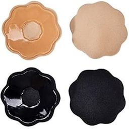 Women's Reusable Silicone Nipple Sticker Cover Pasties, Flower Shape - Stick-on Breast Petals (Pack of 2) Black/Beige-7