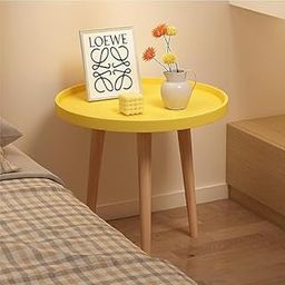 Brown Art SHOPPEE Coffee Table Tray Table Side Table, Round Solid Wood End Table Coffee Table Flower Stand Sofa Side for Living Room Balcony Furniture Decor Corner Table (Yellow)-image-46