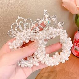 Samyak 2 Pcs Princess Crown Pearl Designer Hair Tie | Ponytail Holder | Kids Scrunchies Headband Gift Set For Children Girls | Hair Tie Wrap | Hair Rubber Band Girls Accessories - Random Crown Designs-image-15