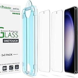 amFilm 2+2 Pack OneTouch for Samsung Galaxy S23 5G 6.1 inch Screen Protector, 9H Hardness with Tempered Glass Camera Lens Protector, Easiest to Installation, Bubble Free and Case Friendly-picture-14
