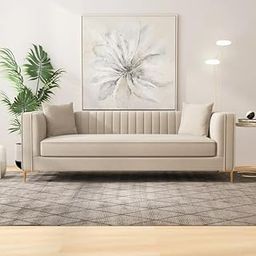 MADEFORWOOD-Luxury Velvet-3 Seater Sofa Beige Colour-78 Inch Mid-Century Modern Couch with Tufted Upholstery | Deep Seat & Plush Cushions | Sturdy Wood Frame &-image-42