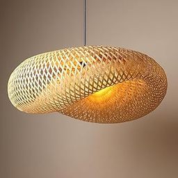 Decorcity Bamboo Hanging Light for Living Room | Rattan Hanging lampshade for Balcony | Cane Indoor Outdoor Chandelier | Wicker Ceiling Pendant Light Boho Decor - (Bulb Not Included)-image-12