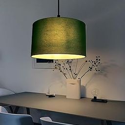 BTR CRAFTS Dark Green Hanging Drum Lamp Shade, Decorative Light Lamp for Living Room, Home, Bedroom, Home Décor Lightning/silver Canopy (14 INCH)-image-53