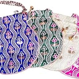 Embroidered Ethnic Design Handcraft Pouch Potli Handbag for Women Puja Wedding Anniversary Diwali Return Gifts Favor Item (Style 2)-image-36