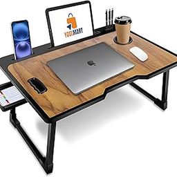 Primium Foldable Laptop Table Multipurpose with Cup Holder, Study Bed Breakfast Table Large Size and Portable/Ergonomic | Rounded Edges/Non-Slip Legs with drower (CORTTED #Wood)-image-67