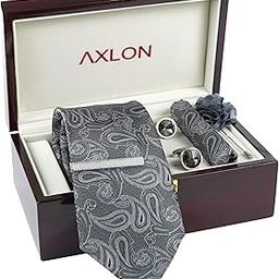 Tie for Men – Dotted Silk Neck Ties Set with Cufflinks Flower Pin, Pocket Square & Black Gift Box, Combo Necktie Sets for Office Wear, Formal Suits & Weddings (Classic Grey, NXPLX_270)-17