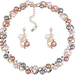 Gifts Stylish Latest Traditional Gold Plated Pearl Choker Jwell Necklace Jewellery Set with Earrings for Girls and Women (Multi-Colour)-0
