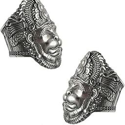 (Pack Of 2 JAR0696-02 Unisex Silver Color God Mahavir Mahabali Stainless Steel Lord Shri Bajrangbali Sankat Mochan Hanuman Ji Head Thumb Finger/Knuckle Ring-image-13