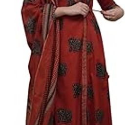 Women's Elegant Angrakha Style Cotton Kurti Dupatta Pant Set.-image-44