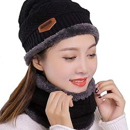 (Set = 1 Cap + 1 Scarf Ladies Girls Women Winter Woolen Beanie Cap with Scarf (Neck Warmer) Black-image-67