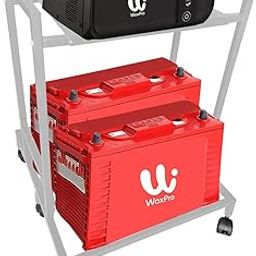WOXPRO Double Battery Inverter Trolley Stand with Lockable Wheels, Heavy-Duty Powder-Coated Metal, 80 Kg Capacity (White)-image-91