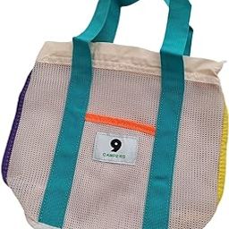 Mesh Beach Bag Casual Tote Bag For Workplace Outdoor Sports Swimming Storage Beige Blue | Womens Handbags & Bags-image-65