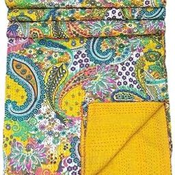 Handmade Bedspread Kantha Quilt King Size Bohemian Bedspread Kantha Quilt Single (90 X 108 Inches (Queen Size), Yellow)-image-80