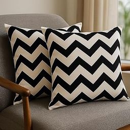 HOUSOL Premium Zig-Zag Chevron Cushion Cover Set of 2 – 16x16 Inches – Black & White Decorative Throw Pillow Covers for Sofa & Living Room-image-33