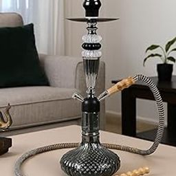AL-Sheesh® Russian Glass Hookah | Chrome Plated Designer Crystal Style 18 Inch Glass, Iron Russian Hookah Set Permanent Colour Luster Base (Black)-image-42