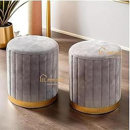 Crafix Mudda Pouf Round Sitting Foot Stool for Office Room Décor, Upholstered Pouffe Puffy for Foot Rest, Ottoman Stool for Living Room Sitting Pouffes - (Grey Set of 2)-4