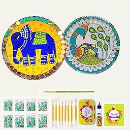 Decordial Decordial lippan DIY Art kit Adults Materials Kit with Round MDF DIY Kit Art kit for Adult madhubani lippan Art Board Wall Decor Mandala Art kit Adults madhubani lippan art materials DiY kit with four designs Premarked MDF board , Ideal for Festive Gifting, Artists, Students-1