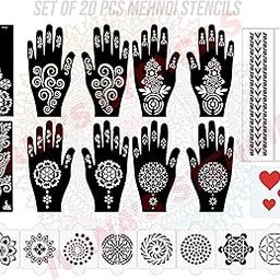 Ivana's Set of 20 Pcs Combo Pack, Reusable Henna Stickers Latest Mehandi Design Stencils For Girls, Women, Kids & Teen, D-2060-image-89
