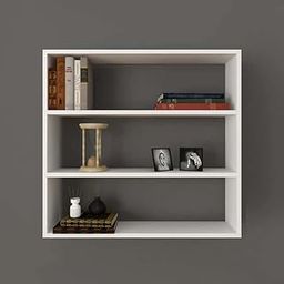 OXMIC Engineered Wood Glossy Wall Mount Floating Hanging Shelf Rack Display for Room Wall and Home Decor Items and Storage Organizer (White)-7