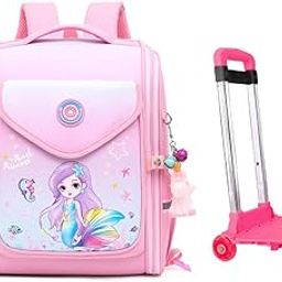 New primary school student trolley schoolbag to reduce the burden of ridge protection children's backpack mermaid primary school schoolbag female, Pink, 1-image-86