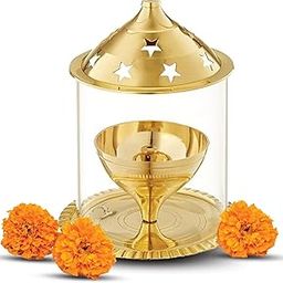 Shubhkart Nitya Akhand Jyot Aaradhya Brass Pooja Diya for Puja & Religious Rituals with Borosilicate Glass Cover for Home,Office & Temple | Traditional Gifting (6.8 Inch Height) - 251Gms-image-21
