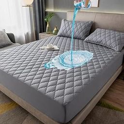 Linen and Clouds King Size Waterproof Cotton Mattress Protector | Soft, Breathable, and Hypoallergenic Bed Cover 78"x72" - Elegant Grey (Queen, Beige)-image-33