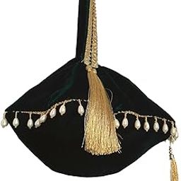 Ethnic Handbags for Women UFO Shape Green Velvet Potli bags With Golden Moti Lace Work Strap Handcrafted Purses and Pouch for Ladies-image-59