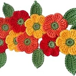 The Lovely Creations Beutiful Crochet Flowers with Leaves for Home Decoration and Jewelry Making Multi Coloured Set of 10 (Multi-7)-image-14