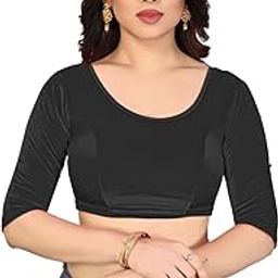 Women Black Velvet Stretchable 3/4 Sleeves Blouse-4XL-37