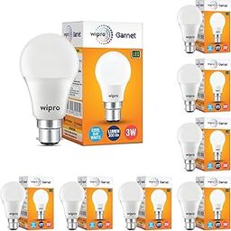 wipro Garnet 3W LED Bulb for Home & Office |Cool Day White (6500K) | B22 Base|220 degree Light coverage |4Kv Surge Protection |400V High Voltage Protection |Energy Efficient | Pack of 8-11