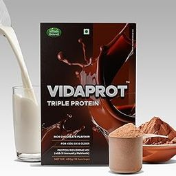 VIDAPROT Triple Protein Rich Drink Mix Powder For Children With 23 Vital Vitamins & Minerals | Chocolate Nutrition Drink | 400G-image-38