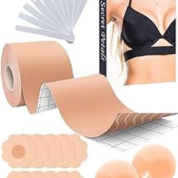 KGLIO Boob Tape Comes with 10 Nipple Pasties, 2 Silicon Reusable Nipple Covers & 36 Fashion Tape, Multipurpose Body Tape for Women Push Up & Lifting Breast Lift Bra Tape, Double Sided Tape.-image-63