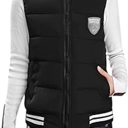 KTM Healthcare® Small (6), Black : Women Stand Collar Varsity Stripes Emblem Decor Full Zip Padded Vest-image-34