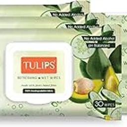 Tulips Refreshing/Everyday Cleaning Wet Wipes made with PLANT based fibre, LID Pack (Cucumber & Avocado, Pack of 6) 30 wipes each-image-40