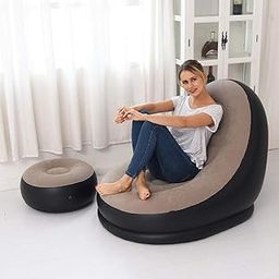 Inflatable Leisure Sofa Chair and Footstool Recliner Air Couch for Gaming, Swimming Pool, Air Chair (Brown)-13