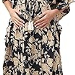 Printed Rayon Maternity Kaftan Calf Length/Maxi Nighty/Free Size/Feeding/Nursing/Zipper/Drawstring-17