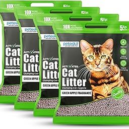 PETOSKA Cat Litter- 20Kg | Green Apple Fragrance | Scoopable Bentonite Clay Cat Litter | Advanced Clumping Scented Litter Sand | 99.9% Dust Free | Natural | Odour Control Pack of 4-18