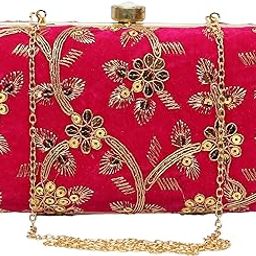Bridal Clutch for Weddings and Parties, Golden Floral Embroidery with Pearl Asscents-image-69