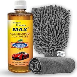 MAX Car Care Combo of Car Shampoo Come Polish 500 ML, Microfiber Cloth 350 gsm and Microfiber Wash Mitt | Suits both Bucket Wash and Foam Wash-2