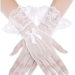 1 pair white color ladies glove for parties Lace Gloves for Women Elegant Lace Gloves Vintage Lace Gloves Black Lace Gloves White Lace Gloves(1PAIR)-32